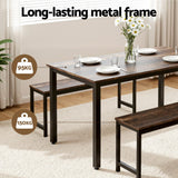 Darrahopens Furniture > Dining > Dining Set Artiss Dining Table and Chairs Set 3PCS Kitchen Metal Desk Bench Dark Walnut