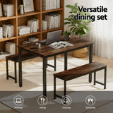 Darrahopens Furniture > Dining > Dining Set Artiss Dining Table and Chairs Set 3PCS Kitchen Metal Desk Bench Dark Walnut