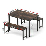 Darrahopens Furniture > Dining > Dining Set Artiss Dining Table and Chairs Set 3PCS Kitchen Metal Desk Bench Dark Walnut