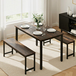 Darrahopens Furniture > Dining > Dining Set Artiss Dining Table and Chairs Set 3PCS Kitchen Metal Desk Bench Dark Walnut