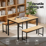 Darrahopens Furniture > Dining > Dining Set Artiss Dining Table and Chairs Set 3PCS Kitchen Metal Desk Bench Natural Oak