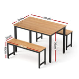 Darrahopens Furniture > Dining > Dining Set Artiss Dining Table and Chairs Set 3PCS Kitchen Metal Desk Bench Natural Oak