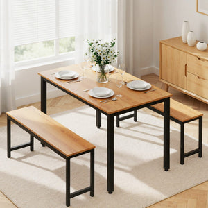 Darrahopens Furniture > Dining > Dining Set Artiss Dining Table and Chairs Set 3PCS Kitchen Metal Desk Bench Natural Oak