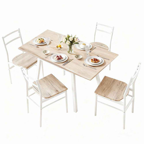 Darrahopens Furniture > Dining > Dining Set Artiss Dining Table and Chairs Set 5pcs Foldable Kitchen Furniture Natural White