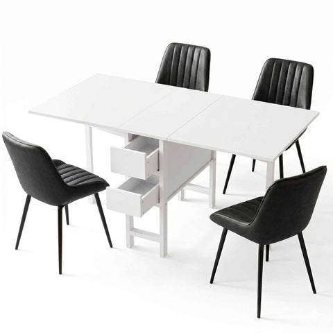 Darrahopens Furniture > Dining > Dining Set Artiss Dining Table and Chairs Set 5pcs Foldable Kitchen Furniture with 2 Drawers Black and White