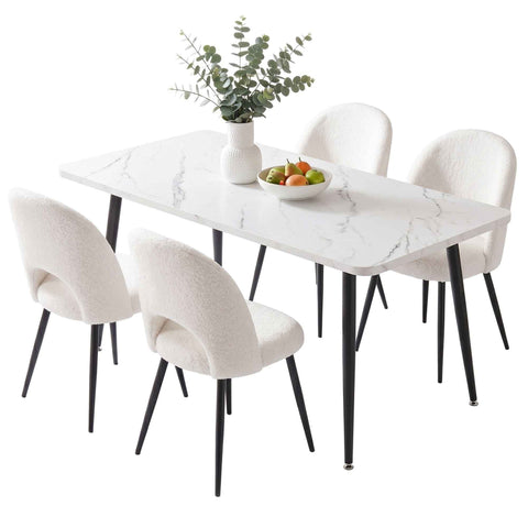 Darrahopens Furniture > Dining > Dining Set Artiss Dining Table and Chairs Set 5pcs Kitchen Furniture Marble White