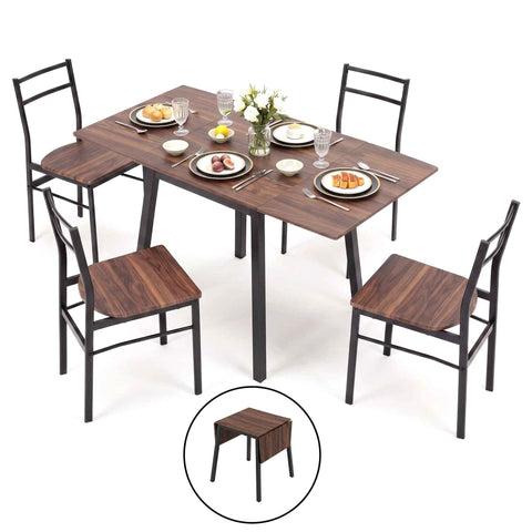 Artiss Dining Table and Chairs Set 5pcs with Extendable 60-120cm Drop-Leaf Table Brown In Australia - Darrahopens