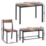 Darrahopens Furniture > Dining > Dining Set Artiss Dining Table and Chairs Set of 4 Bench Kitchen Furniture Rustic Brown