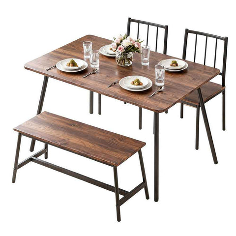 Darrahopens Furniture > Dining > Dining Set Artiss Dining Table and Chairs Set of 4 Bench Kitchen Furniture Rustic Brown