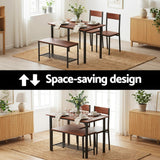 Darrahopens Furniture > Dining > Dining Set Artiss Dining Table and Chairs Set of 4 Storage Bench Kitchen Furniture Walnut