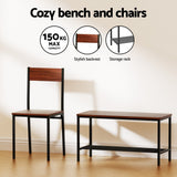 Darrahopens Furniture > Dining > Dining Set Artiss Dining Table and Chairs Set of 4 Storage Bench Kitchen Furniture Walnut