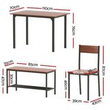 Darrahopens Furniture > Dining > Dining Set Artiss Dining Table and Chairs Set of 4 Storage Bench Kitchen Furniture Walnut
