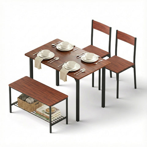Darrahopens Furniture > Dining > Dining Set Artiss Dining Table and Chairs Set of 4 Storage Bench Kitchen Furniture Walnut
