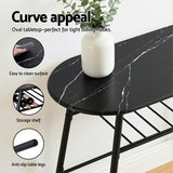 Darrahopens Furniture > Dining > Dining Set Artiss Dining Table Set 3PC Bistro Kitchen Storage Wine Rack Black Marble Style