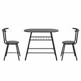 Darrahopens Furniture > Dining > Dining Set Artiss Dining Table Set 3PC Bistro Kitchen Storage Wine Rack Black Marble Style
