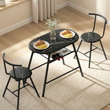 Darrahopens Furniture > Dining > Dining Set Artiss Dining Table Set 3PC Bistro Kitchen Storage Wine Rack Black Marble Style