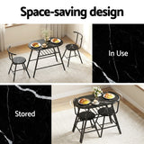 Darrahopens Furniture > Dining > Dining Set Artiss Dining Table Set 3PC Bistro Kitchen Storage Wine Rack Black Marble Style