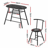 Darrahopens Furniture > Dining > Dining Set Artiss Dining Table Set 3PC Bistro Kitchen Storage Wine Rack Black Marble Style