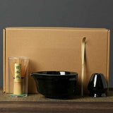 Darrahopens Furniture > Dining > Dining Set Black Complete Matcha Tea Ceremony Set - 4-Piece Japanese Traditional Whisk, Bowl, Whisk Holder & Scoop for Authentic Preparation at Home
