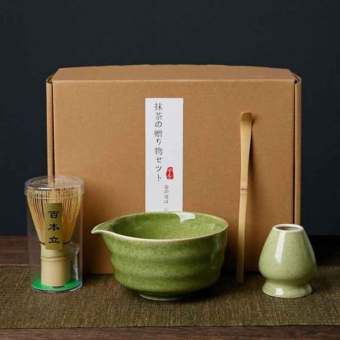 Darrahopens Furniture > Dining > Dining Set Deep matcha green Complete Matcha Tea Ceremony Set - 4-Piece Japanese Traditional Whisk, Bowl, Whisk Holder & Scoop for Authentic Preparation at Home