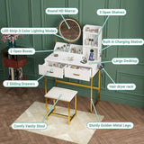 Darrahopens Furniture > Dining > Dining Set Dressing Table Stool Set in White & Gold with LED Lights and Charging Station In Australia - Darrahopens