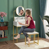 Darrahopens Furniture > Dining > Dining Set Dressing Table Stool Set in White & Gold with LED Lights and Charging Station In Australia - Darrahopens