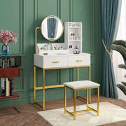 Darrahopens Furniture > Dining > Dining Set Dressing Table Stool Set in White & Gold with LED Lights and Charging Station In Australia - Darrahopens