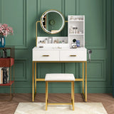 Darrahopens Furniture > Dining > Dining Set Dressing Table Stool Set in White & Gold with LED Lights and Charging Station In Australia - Darrahopens