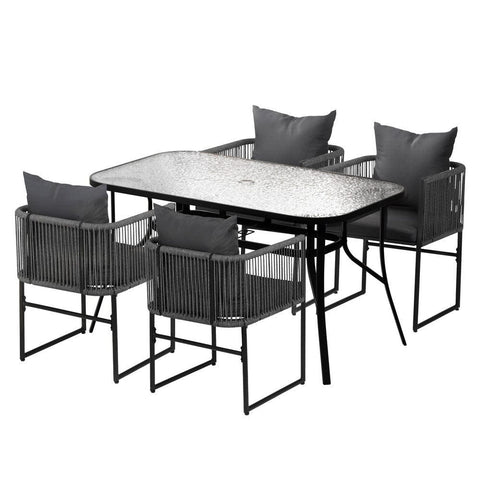 Darrahopens Furniture > Dining > Dining Set Gardeon 5PC Outdoor Dining Set Table and Chairs Patio Furniture Garden Bistro Set Black