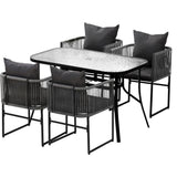 Darrahopens Furniture > Dining > Dining Set Gardeon 5PCS Outdoor Dining Set Table and Chairs Rope Patio Furniture Garden Black
