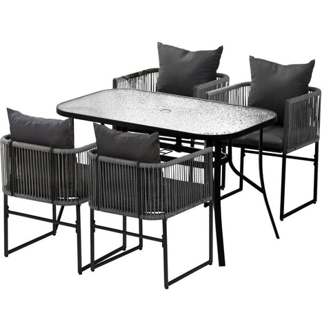 Darrahopens Furniture > Dining > Dining Set Gardeon 5PCS Outdoor Dining Set Table and Chairs Rope Patio Furniture Garden Black