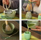 Green and white Complete Matcha Tea Ceremony Set - 4-Piece Japanese Traditional Whisk, Bowl, Whisk Holder & Scoop for Authentic Preparation at Home