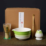 Green and white Complete Matcha Tea Ceremony Set - 4-Piece Japanese Traditional Whisk, Bowl, Whisk Holder & Scoop for Authentic Preparation at Home