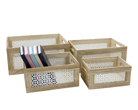 Darrahopens Furniture > Dining > Dining Set Set 4 Paulownia Wood Crates 40x18cm