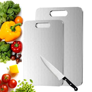 Darrahopens Furniture > Dining > Dining Set Titanium Cutting Board for Kitchen, Food-Grade 304 Stainless Steel Cutting Board, Suitable for Meat, Fruits and Vegetables (15.1 × 11 inches and 13.4 × 9 inches)