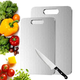 Darrahopens Furniture > Dining > Dining Set Titanium Cutting Board for Kitchen, Food-Grade 304 Stainless Steel Cutting Board, Suitable for Meat, Fruits and Vegetables (15.1 × 11 inches and 13.4 × 9 inches)