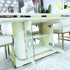 Darrahopens Furniture > Dining > Dining Tables Asta Luxury Tempered Glass Top High Gloss Dining Table with Storage Cabinet