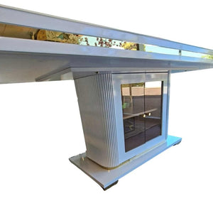 Darrahopens Furniture > Dining > Dining Tables Asta Luxury Tempered Glass Top High Gloss Dining Table with Storage Cabinet