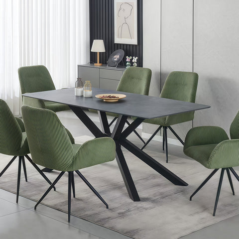 Darrahopens Furniture > Dining > Dining Tables Dining Table Rectangular Shape Green Sintered Stone Top Powder Coated Iron Legs
