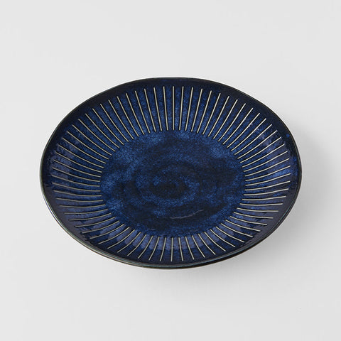 Darrahopens Furniture > Dining > Dining Tables Dinner Plate 23cm Ridged Indigo Blue Glaze
