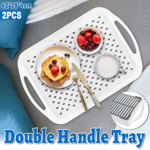 Darrahopens Furniture > Dining > Kitchen & Dining Chairs 2PCS Rectangular Serving Tray Double Handle Non Slip TPR Kitchen Display Plate