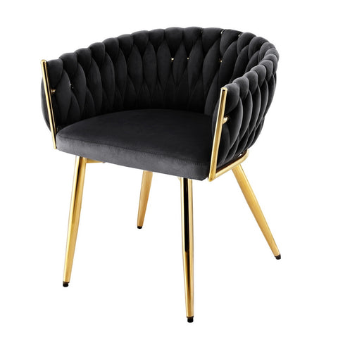 Darrahopens Furniture > Dining > Kitchen & Dining Chairs Artiss 1x Dining Chair Armchair Cafe Kitchen Lounge Chairs Velvet Weaving Black