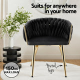 Darrahopens Furniture > Dining > Kitchen & Dining Chairs Artiss 1x Dining Chair Armchair Cafe Kitchen Lounge Chairs Velvet Weaving Black