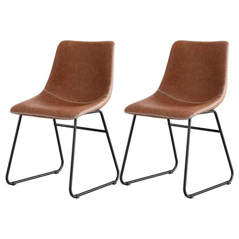 Darrahopens Furniture > Dining > Kitchen & Dining Chairs Artiss 2x Dining Chairs Retro PU Leather Kitchen Lounge Cafe Accent Chair Brown