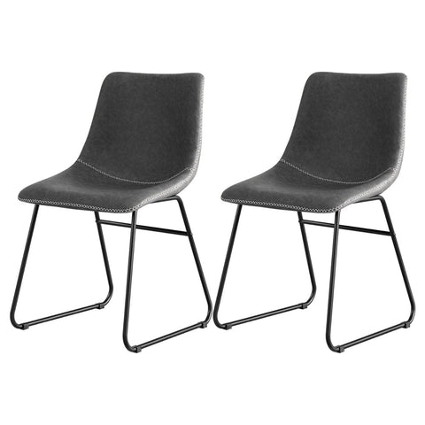Darrahopens Furniture > Dining > Kitchen & Dining Chairs Artiss 2x Dining Chairs Retro PU Leather Kitchen Lounge Cafe Accent Chair Grey