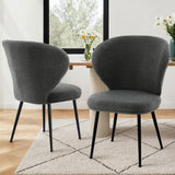 Darrahopens Furniture > Dining > Kitchen & Dining Chairs Artiss 2x Dining Chairs Sherpa Boucle Wing Back Grey