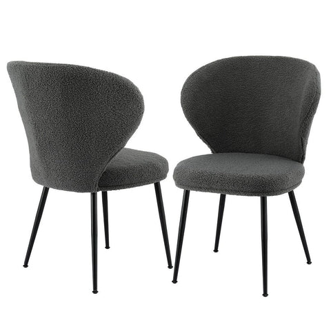 Darrahopens Furniture > Dining > Kitchen & Dining Chairs Artiss 2x Dining Chairs Sherpa Boucle Wing Back Grey
