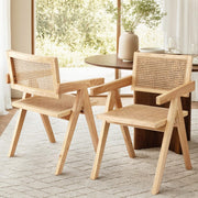 Darrahopens Furniture > Dining > Kitchen & Dining Chairs Artiss 2x Dining Chairs Wooden Rattan Seat Rubber Wood Frame
