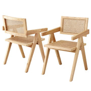 Darrahopens Furniture > Dining > Kitchen & Dining Chairs Artiss 2x Dining Chairs Wooden Rattan Seat Rubber Wood Frame