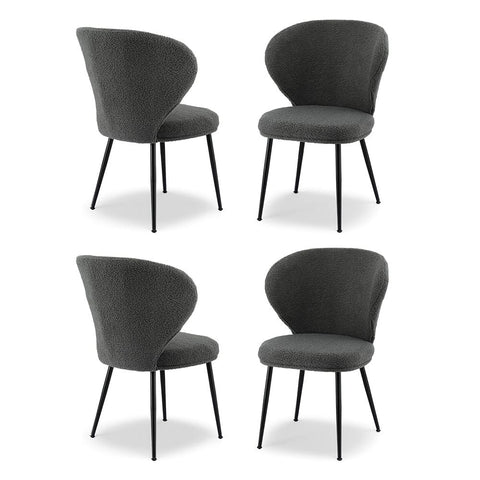 Darrahopens Furniture > Dining > Kitchen & Dining Chairs Artiss 4x Dining Chairs Sherpa Boucle Wing Back Grey